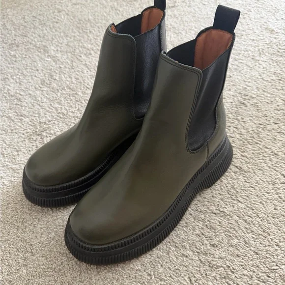 NWOB GANNI - Creepers Leather Chelsea Boots - Kalamata Olive Green - EU 40/US 10 - Picture 8 of 16